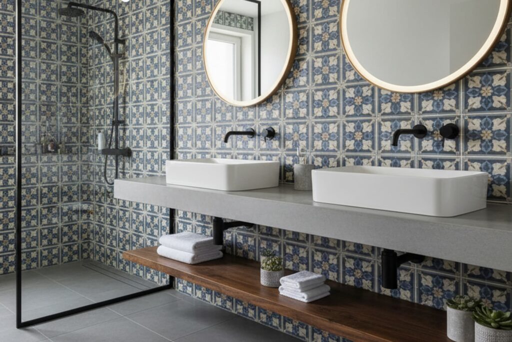 Модерна баня: Комбинирайте винтидж плочки с модерни мивки за хармоничен интериор